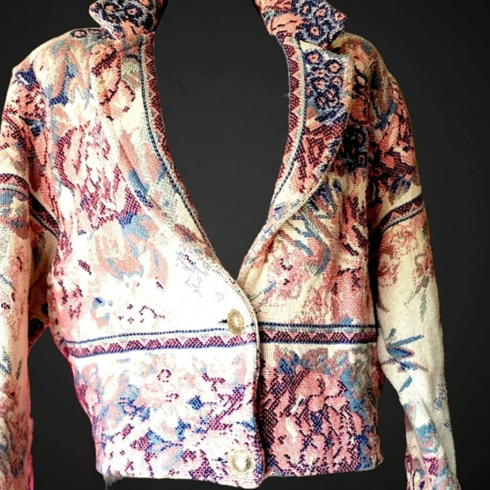 Vintage Floral Tapestry Jacket Boho Western Southwestern Art To Wear One Size - Picture 5 of 9